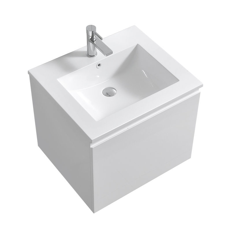 Ensemble de meuble-lavabo mural simple 24 po Ashriya, Blanc lustré
