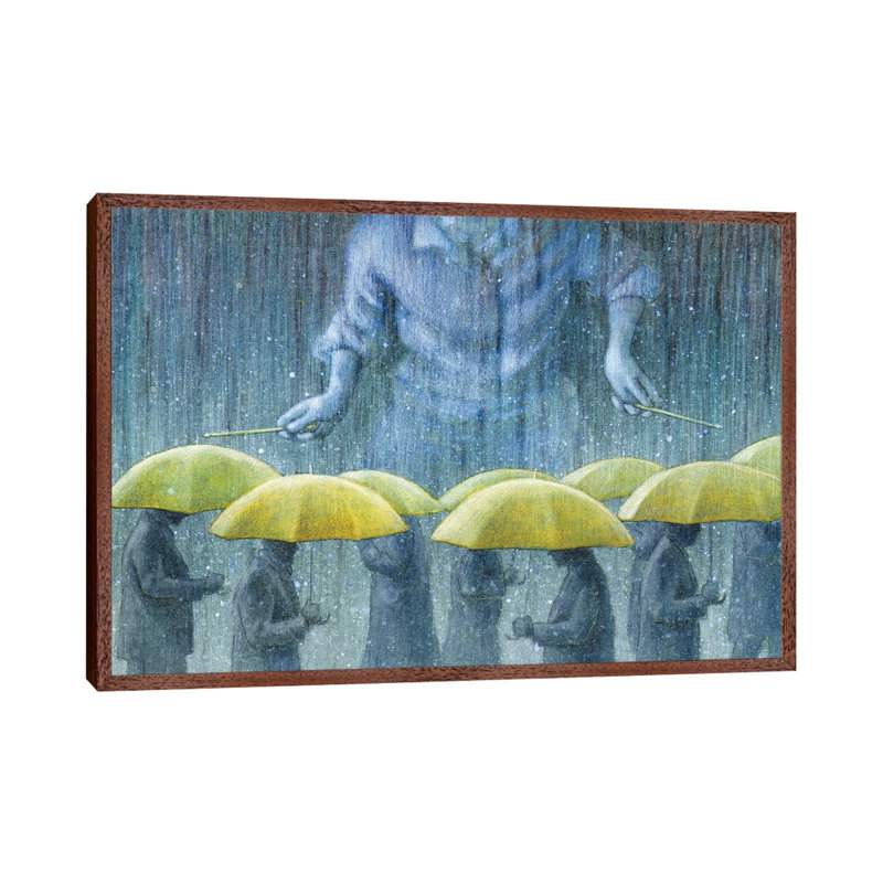 Rain Drummer 1 Piece Painting on Canvas, 66.04 cm H x 45.72 cm W, Classic Brown Wood Framed