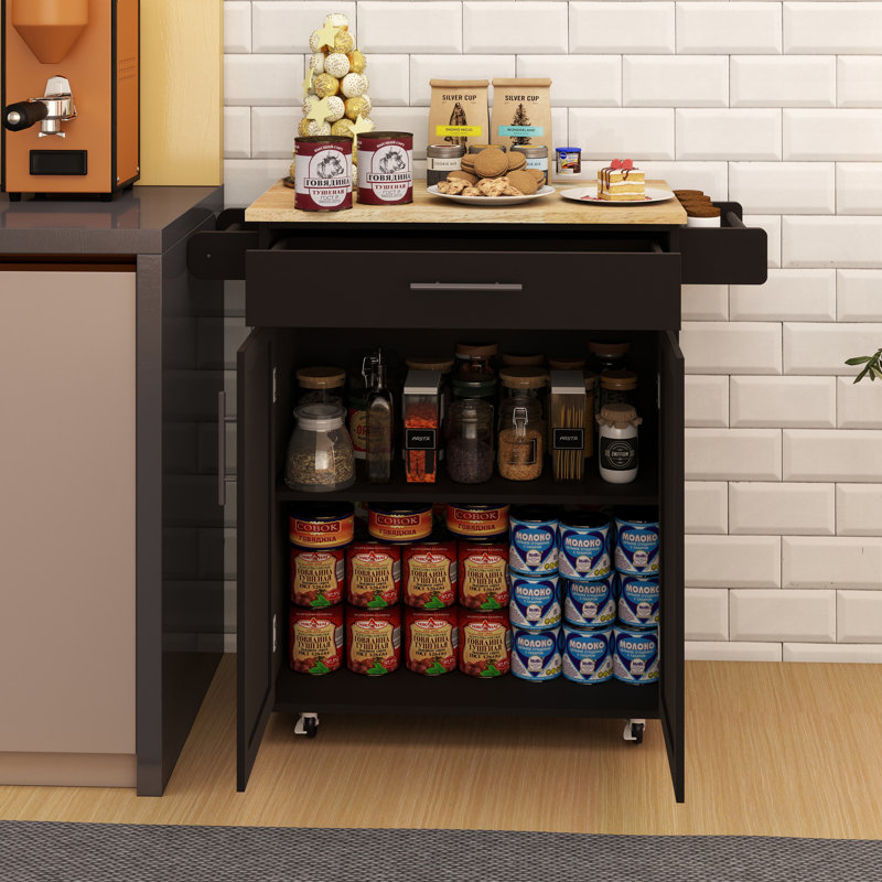 Îlot de cuisine avec chariot à roulettes, îlot de cuisine avec tablettes réglables et porte-serviettes, Noir 3
