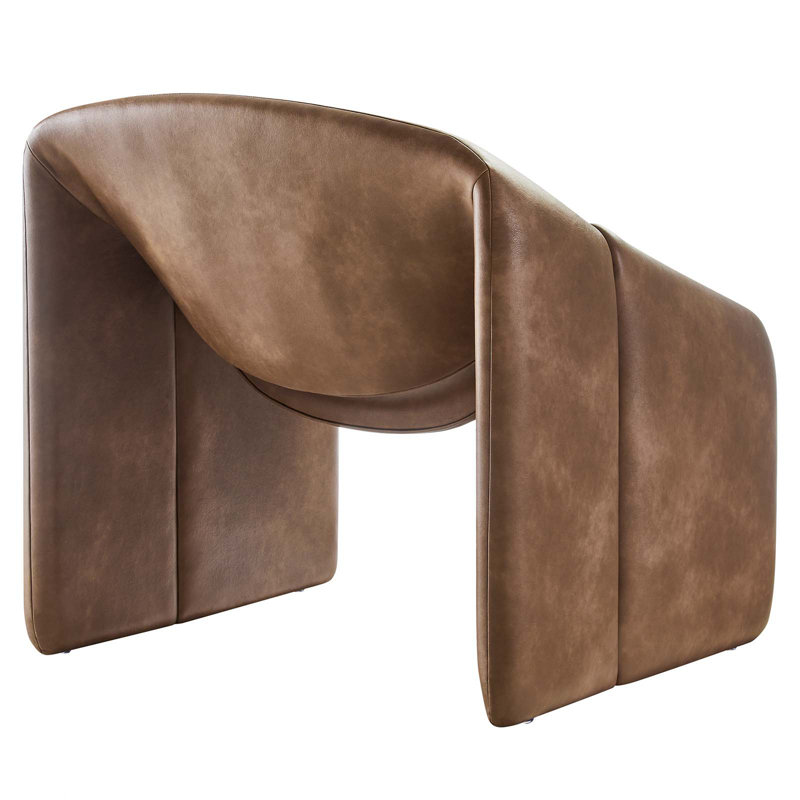 Vivi Brown Faux Leather Barrel Accent Chair with Metal Frame