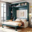 Grand lit escamotable mural avec canapé en forme de L et rangement-2038214867