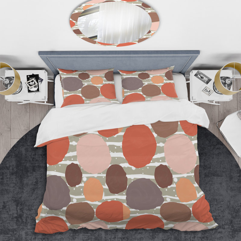 Motif de cercles roses et bruns - ensemble de housse de couette abstrait - microfibre de polyester