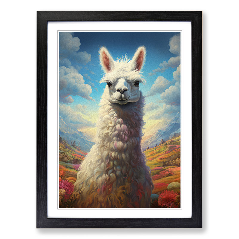 Llama Conceptual No.2 - Single Picture Frame Print on Wood, Black Framed, 46cm H x 34cm W x 2cm D