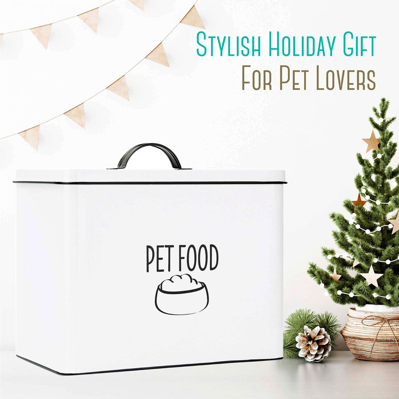 White Metal Airtight Farmhouse Pet Food Bin