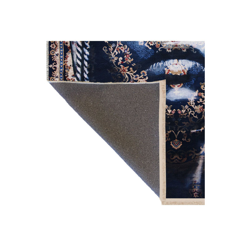 Tapis décoratif vintage bleu à motif abstrait et lavable à la machine, Sous-tapis rectangulaire 2 pi 6 po x 4 pi 11 po