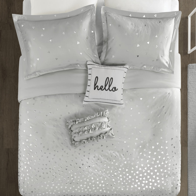 Ensemble de housse de couette Zoey, Housse de couette double / grand et 2 taies décor, Gris / argent