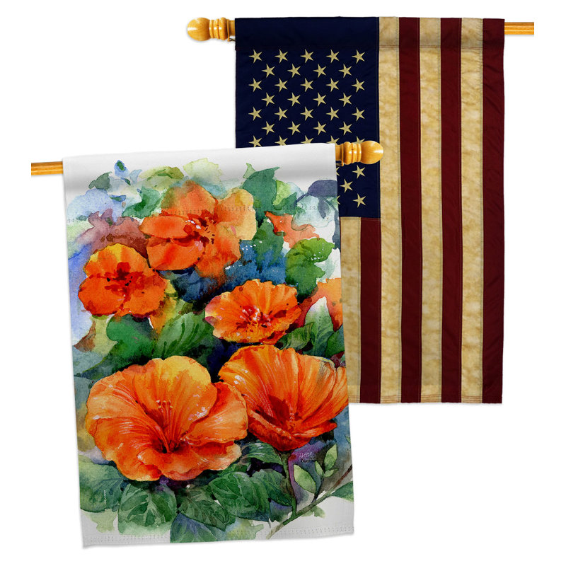 Drapeau de maison en polyester rouge à double face 40 x 28 po Hibiscus