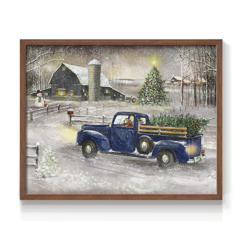 Souvenirs d'hiver - reproduction encadrée, H 22 po x l 28 po, Noyer