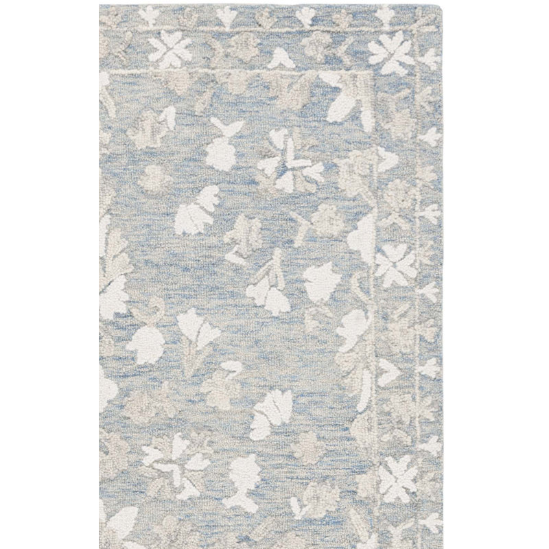 Tapis oriental bleu / gris / ivoire en laine / coton touffeté à la main Marquee 504, Tapis de couloir 2 pi 3 po x 8 pi