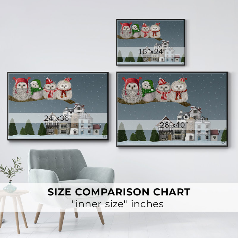 " Christmas Christmas Owl Village ", Black Framed, 17" H x 25" W x 1.5" D