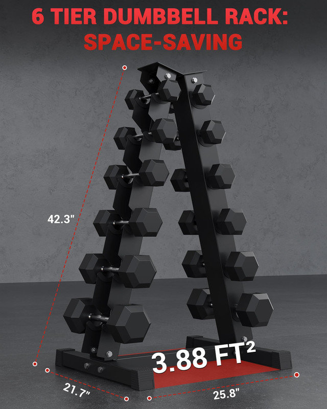 Support vertical à 6 niveaux pour haltères - rangement en acier robuste pour salle de gym à domicile, support noir peu encombrant