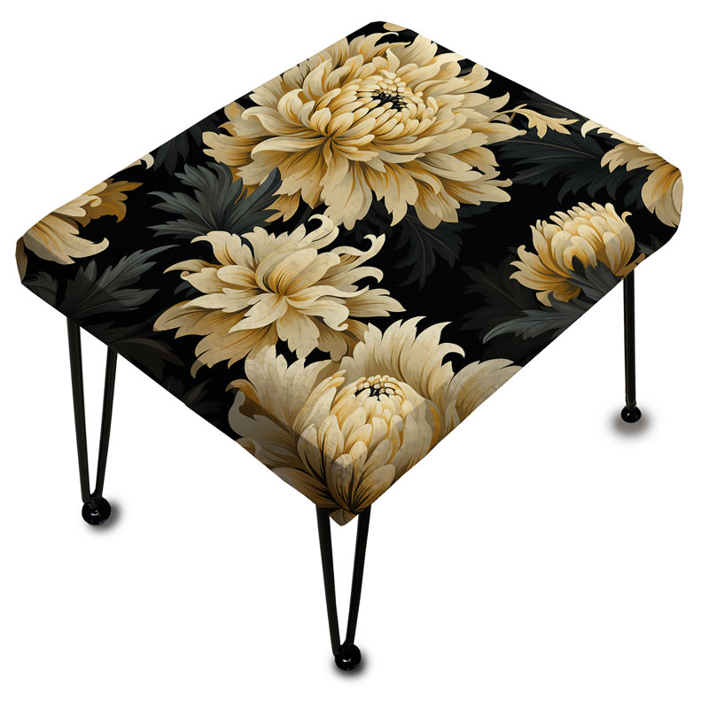 Repose-pieds rectangulaire foncé damassé Glamour VI bleu foncé et doré