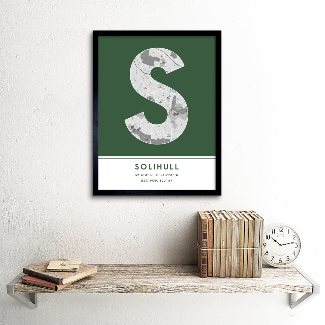 Solihull City Map Solihull Green by Wee Blue Coo - Single Picture Frame Typography