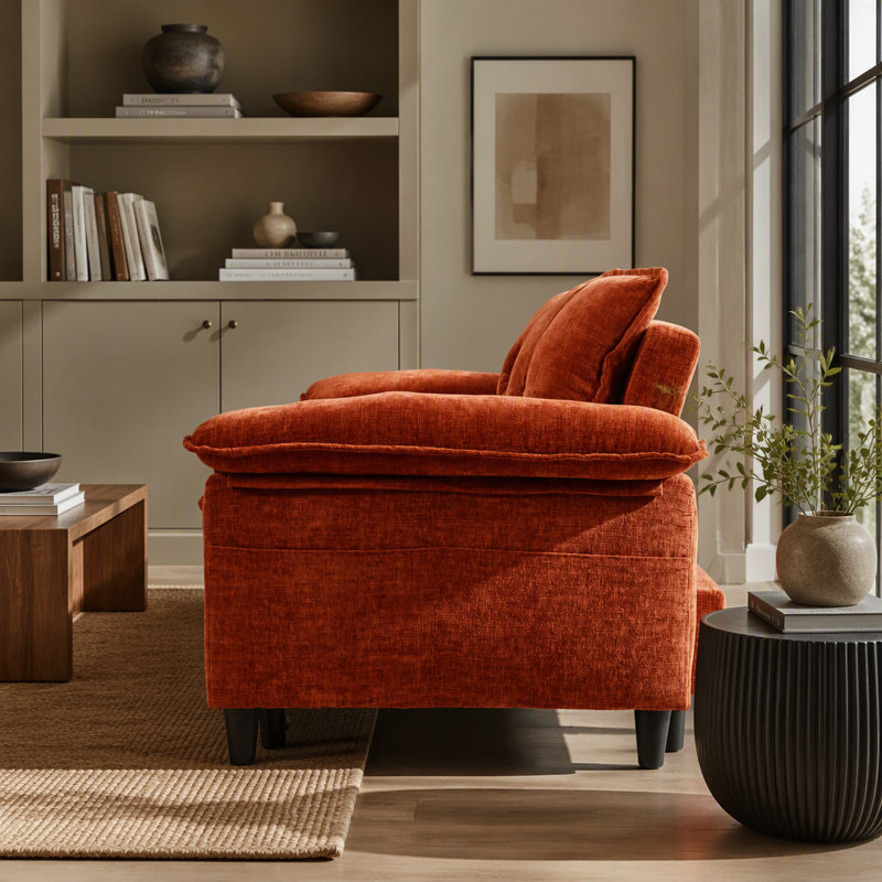 Canapé-lit convertible 73 po en velours orange avec matelas coulissant