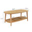 Table basse élégante en grain de bois avec tablette inférieure en rotin - Design moderne