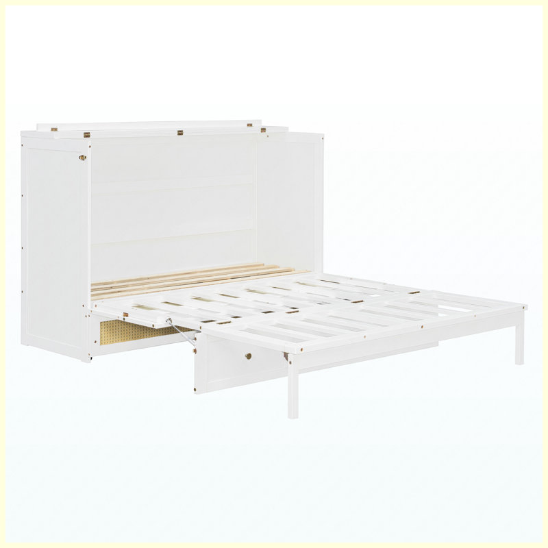 Grand lit escamotable blanc avec grands tiroirs de rangement et lit mural peu encombrant