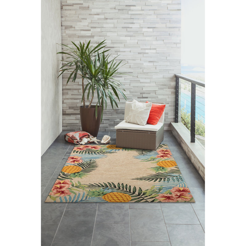 Demirhan Performance Hand Tufted Floral Indoor / Outdoor Rug, Rectangle 7'6" x 9'6"