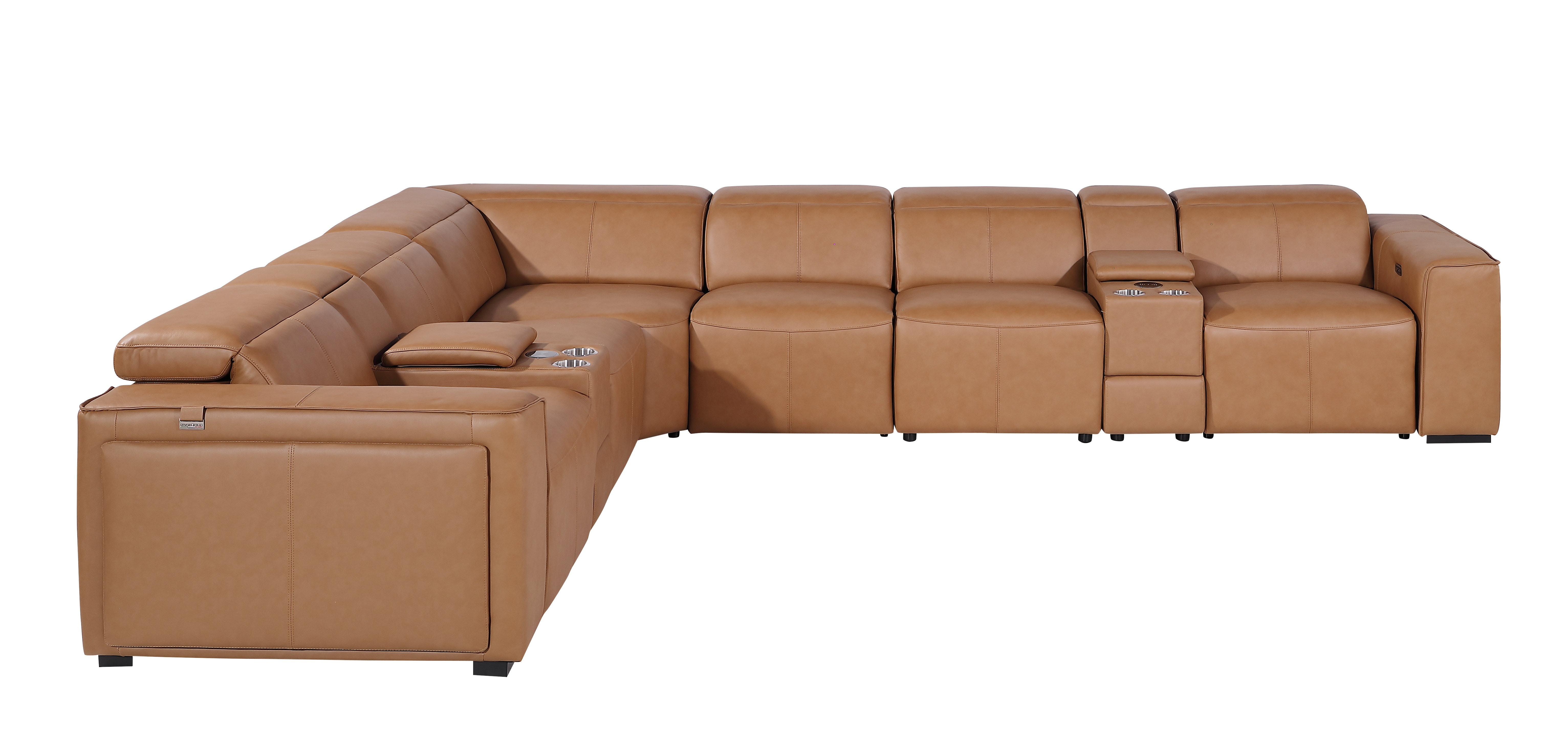 Global United Top Grain Italian Leather 8-Piece L-Shaped Modular Power ...
