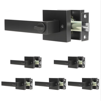 6Pcs Privacy Door Levers Matte Black Keyless Interior Door Knobs Square Heavy Duty Door Handles Reversible Door Locks for Bedroom Bathroom