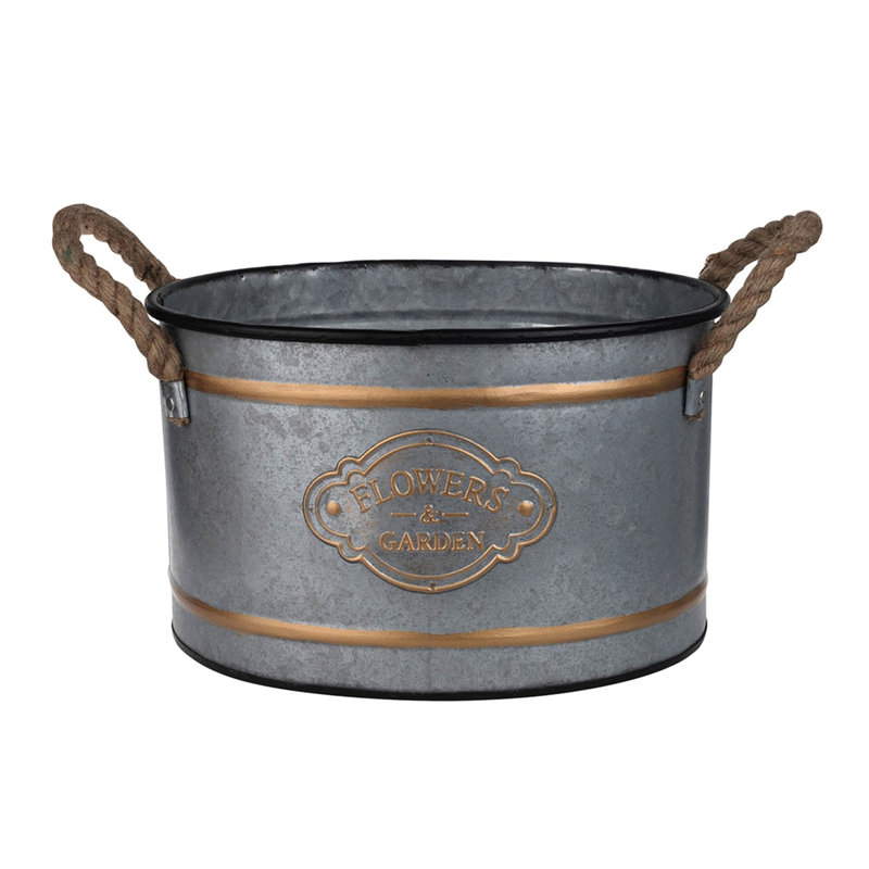 Of Three Metal Pots With Rope Handles And Gold Ornament Piece, Grey Multi Color Blend, Space - Saving Nesting Design, 4.2 Lbs Decorative Pot 3 Adornment Feature Cottage Inspired Progressive Sizing