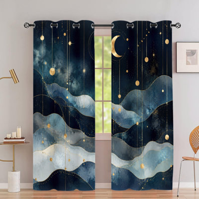 2 PCS avec œillets, rideaux occultants avec œillets, rideaux célestes abstraits à imprimé de paysage, isolant thermique, réducteur de bruit, protection de la vie privée, rideaux obscurcissants pour salon, chambre à coucher, dortoir, décoration in