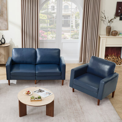Modern Upholstered Accent Chair And Loveseat Living Room Set, Mid-Century Sofa Set