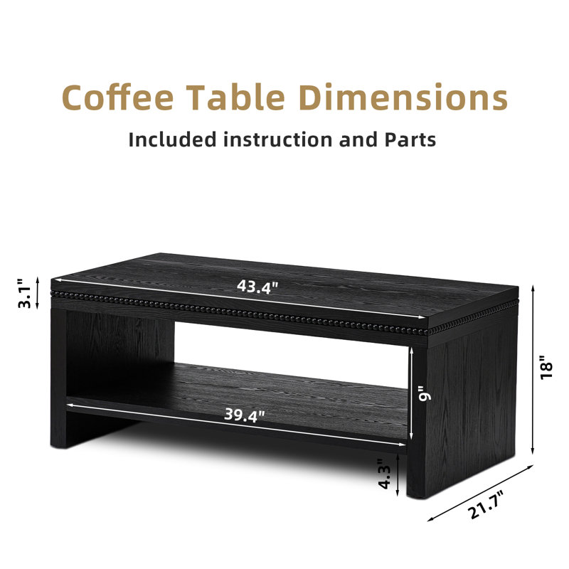 Table basse en bois rustique noir avec tablette Invaldi, Noir
