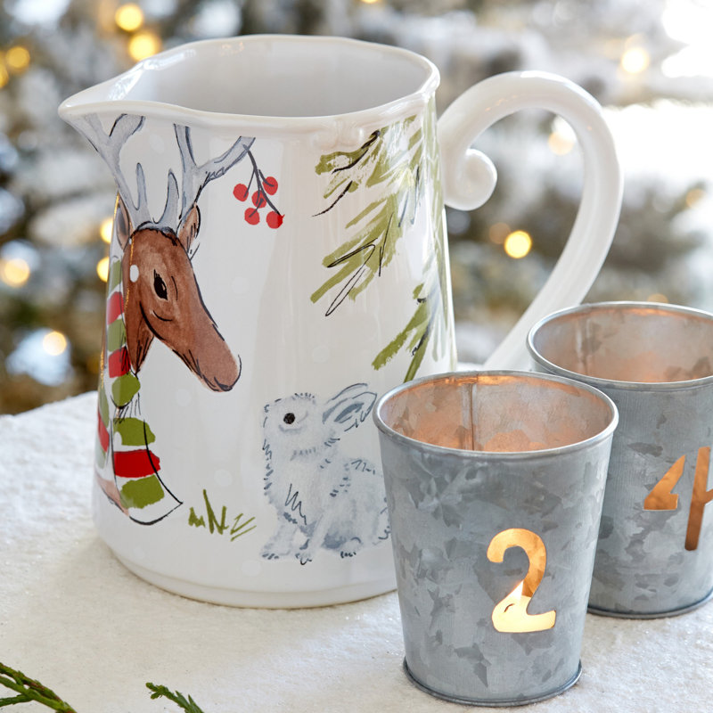 Deer Friends Stoneware Pitcher