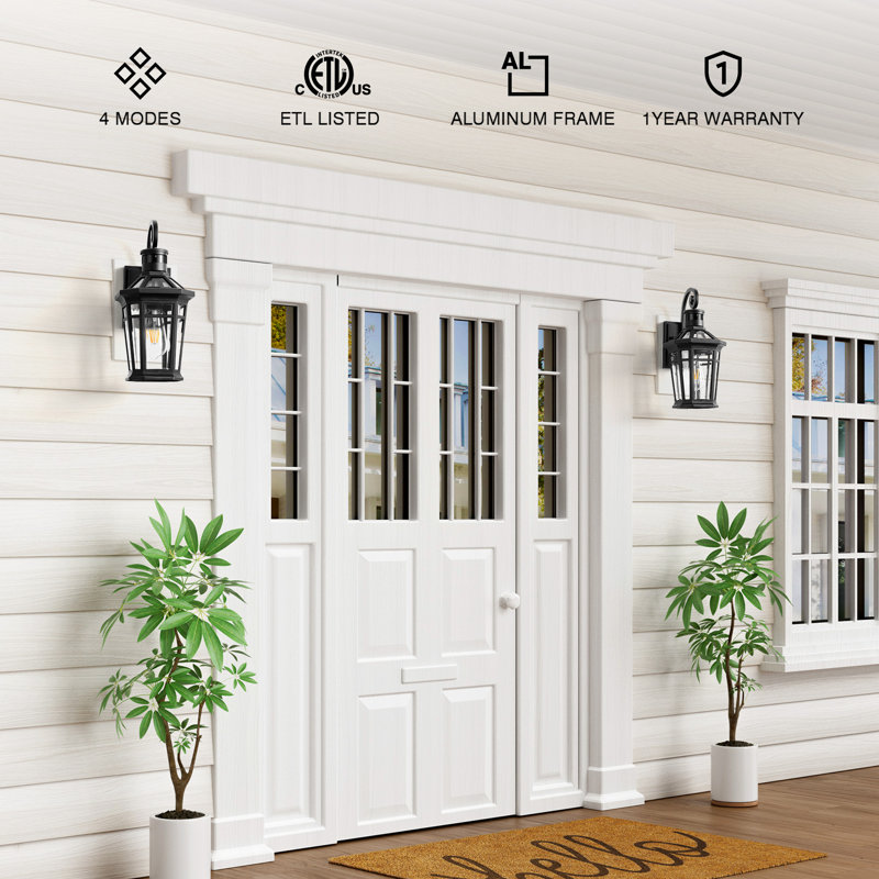 Black Aluminum Motion Sensor Outdoor Wall Lighting, Exterior Wall Lantern Sconce with Tempered Glass, Matte Black