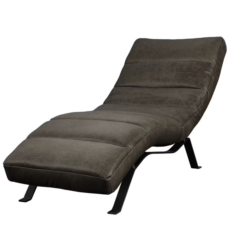 Texas Chaise Lounge in Aniline-Leather with Adjustable Backrest, Dark Brown, Black