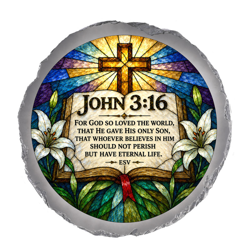 STAIN GL JOHN 3:16 CROSS STONE GRAY
