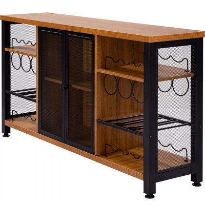 Industrial Bar Cabinet, Wine Table for Liquor with Glass Holder, Wine Rack and Metal Sideboard, Farmhouse Wood Coffee Bar for Living Room, Dining Room