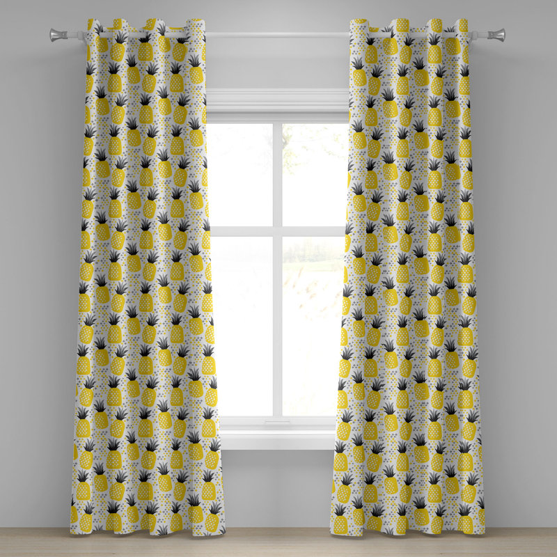 Rideau à 2 panneaux avec œillets East Urban Home, jaune, gris, noir, L 50 po x L 108 po