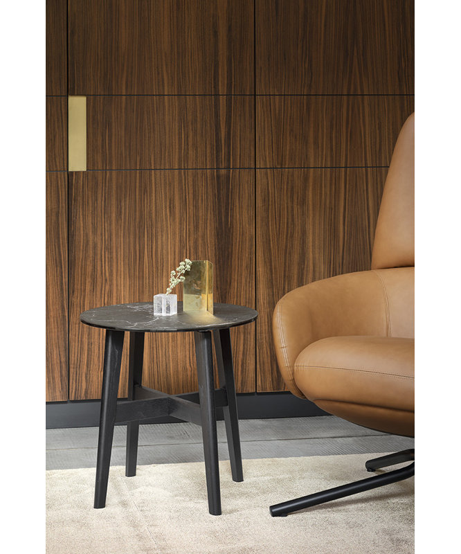 Abrey Round End Table with Wooden Base
