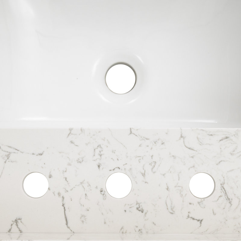 61 in. White Marble Bathroom Vanity Top with Double Sinks