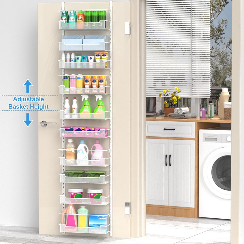 Rangement à 10 niveaux avec panier ajustable, porte pour garde-manger et garde-manger