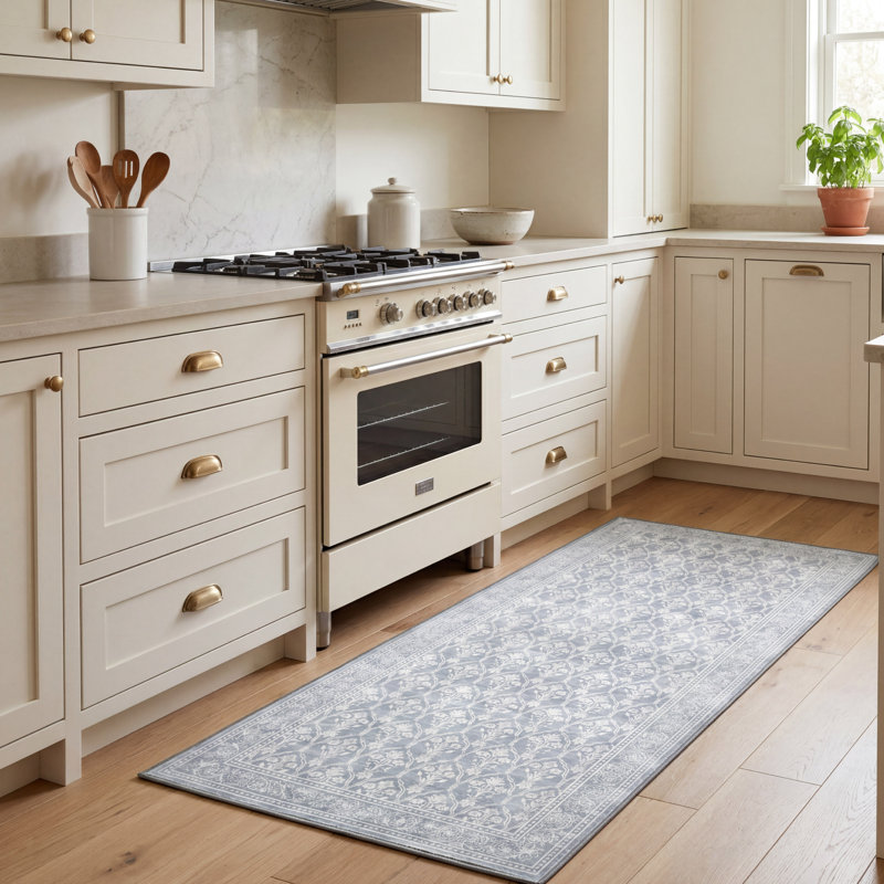 Laura Ashley Washable Printed Velvet Rug, Grey, 2'2" x 5'