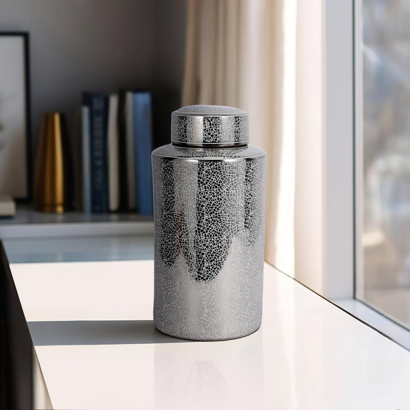 Stoneware Ceramic Decorative Jar with Traditional Design and Crackle Glaze Detailing for Modern Versatile Display in Transitional Home Decor and Timeless Accent Settings