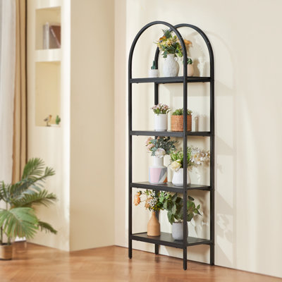 Metal Bookshelf, 4-Tier Arched Industrial Bookshelf, Small Rustic Vintage Storage Bookcase with Open Shelves, Freestanding Display Shelving Unit Stora by Ebern Designs