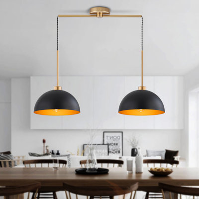 Pendant Lights Kitchen Island, 2-Light Black and Gold Dome Pendant Light Fixtures, Island Lights for Kitchen Farmhouse Dining Room Restaurant