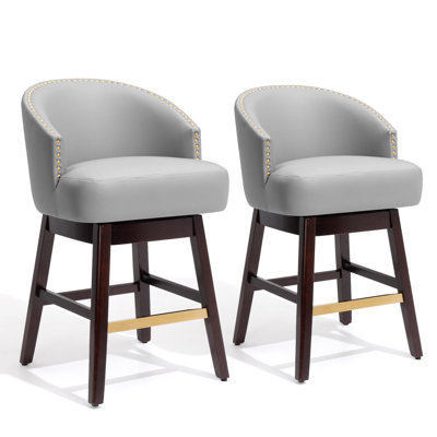 Swivel 26.4'' Faux Leather Counter Stool with Solid Wood Legs