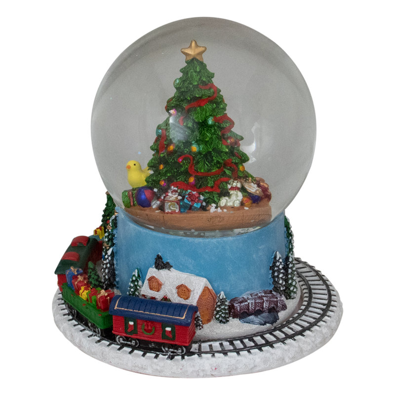 7" Christmas Tree Village Train Musical Snow Globe