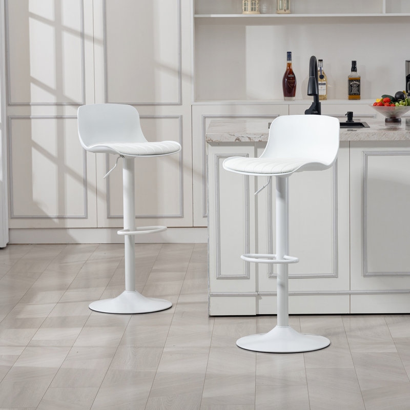 Modern Adjustable Swivel Bar Stools, Pu Leather Counter Barstool With Low Back, Kitchen Island Chairs With Large Base(Set Of 2)