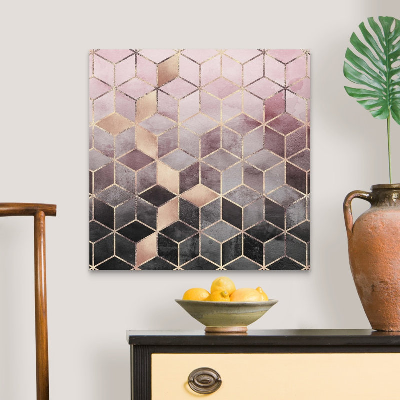 «Pink Grey Gradient Cubes», reproduction d'impression sur toile, Toile tendue, H 24 po x l 24 po x P 1,25 po