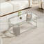 Table basse ovale argentée avec tablettes en verre trempé à 2 niveaux-130155222