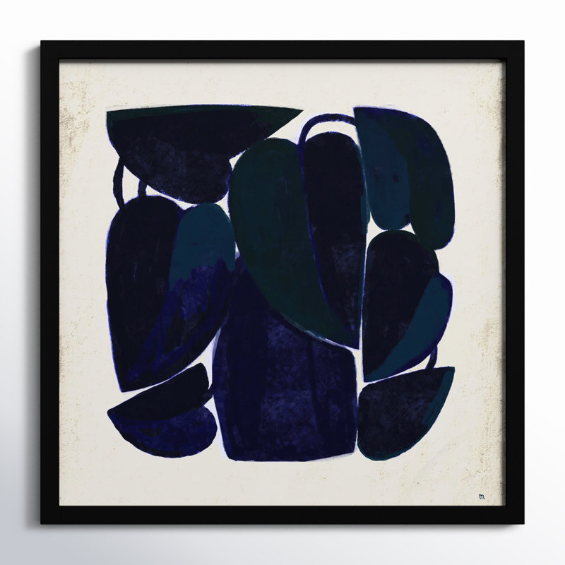 Blue Floral Print by StudioM, 30" H x 30" W x 1.25" D, Black Framed