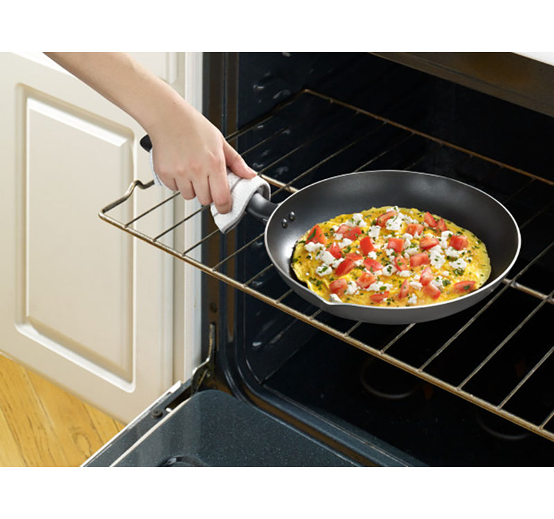 12" Black Aluminum Nonstick Fry Pan with Ergonomic Handles