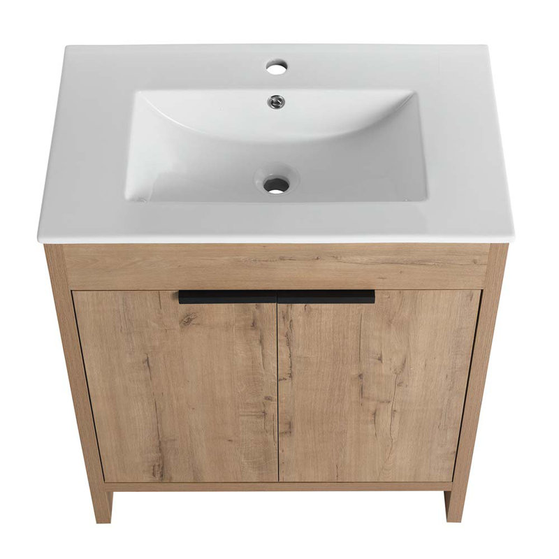 30" Freestanding Bathroom Vanity with White Ceramic Sink