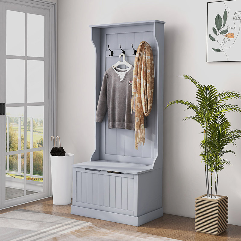 3-In-1 Entryway Hall Tree With Storage Bench, Coat Rack, And Shoe Organizer For Efficient Mudroom Management, Gray
