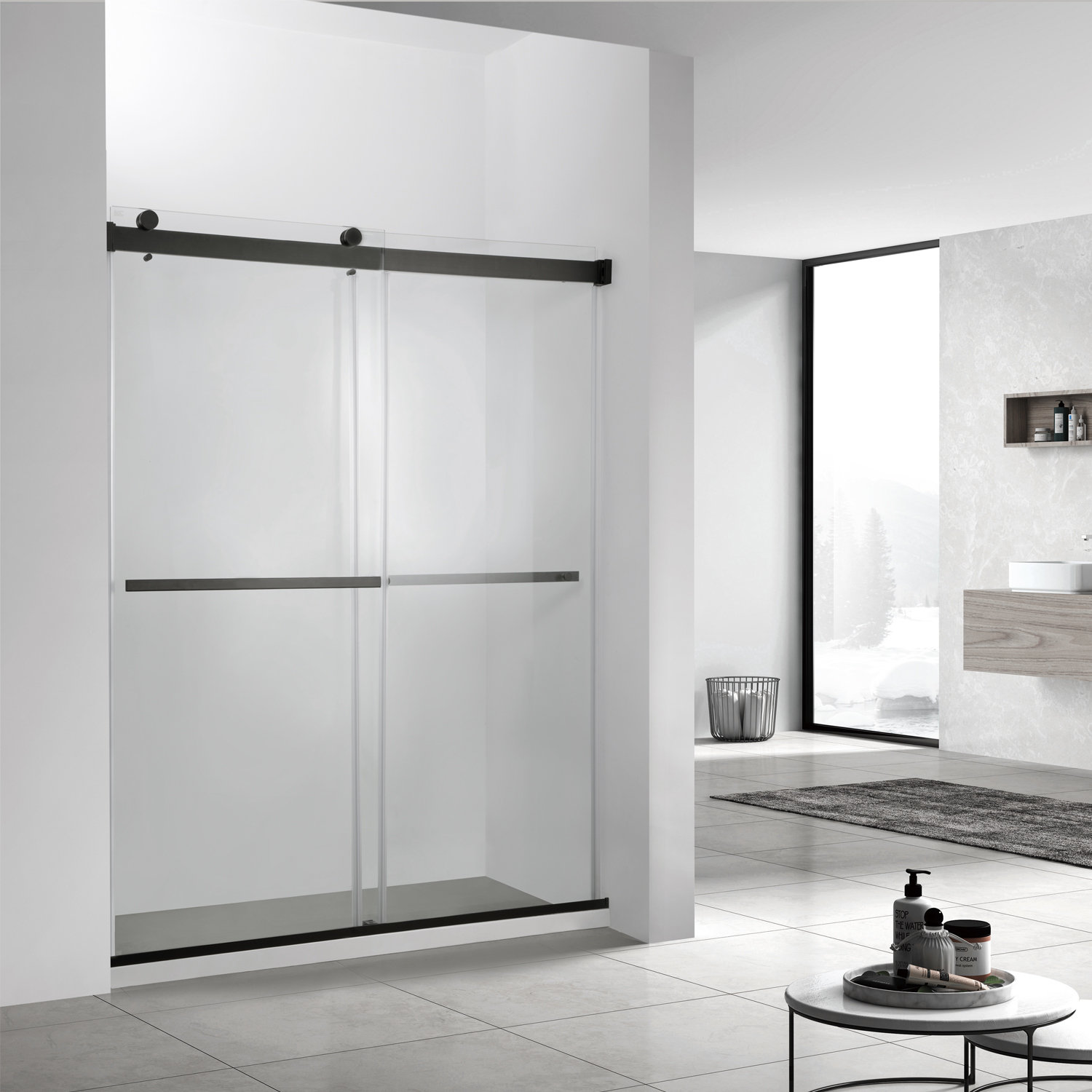 Spezia Frameless Double Sliding Shower Door, Black